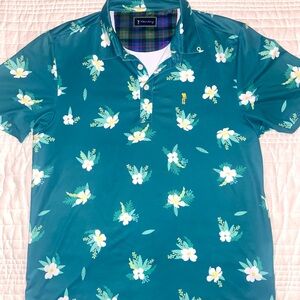 William Murray Polo Shirt Men's Medium Blue Floral Golf Performance Short Sleeve